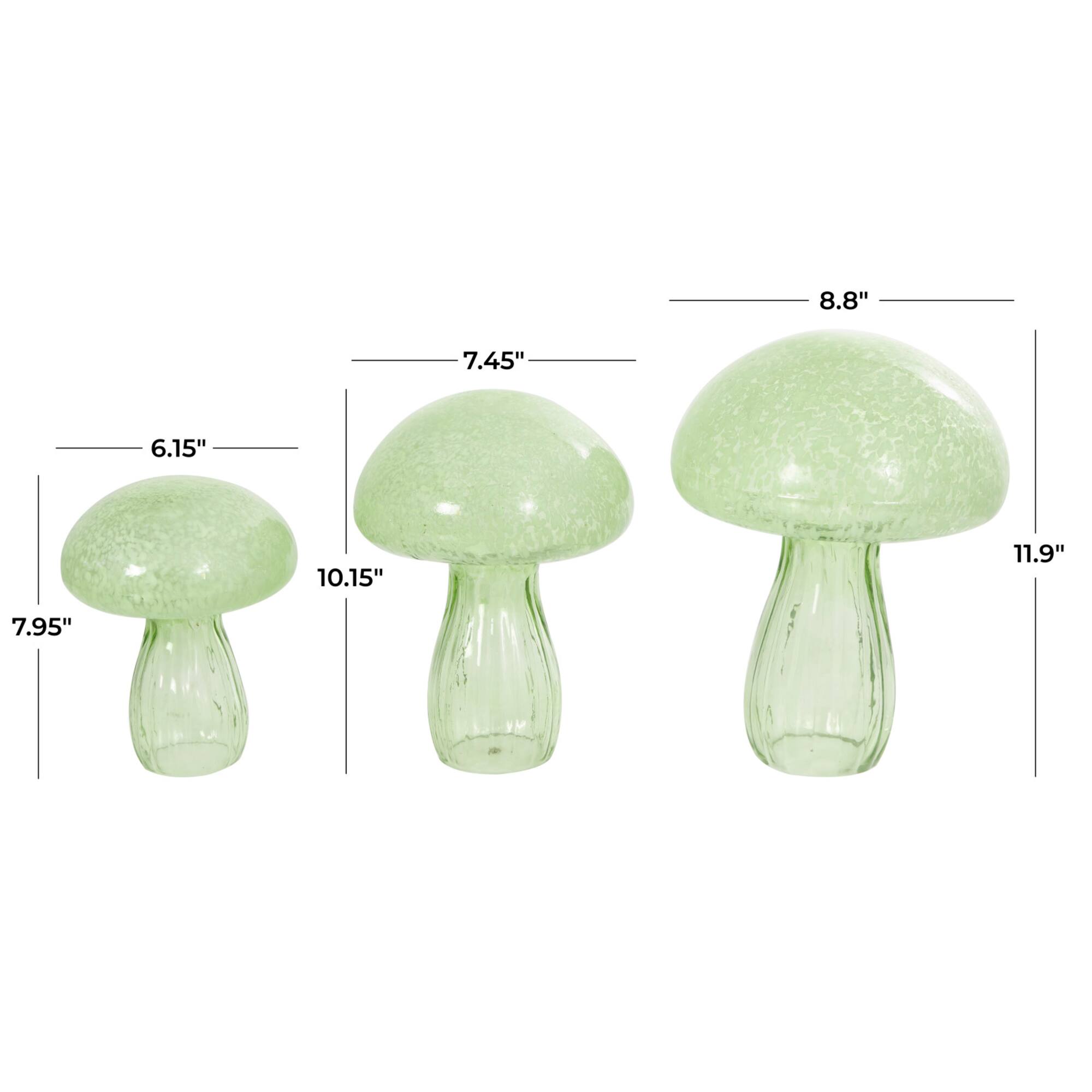 Green Textured Glass Mushroom Sculpture Set